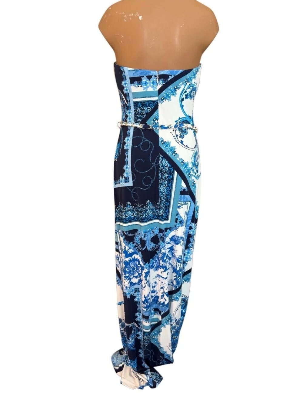 Cache RARE Strapless Blue & White Patchwork Maxi Dress Sz S - Picture 3 of 9
